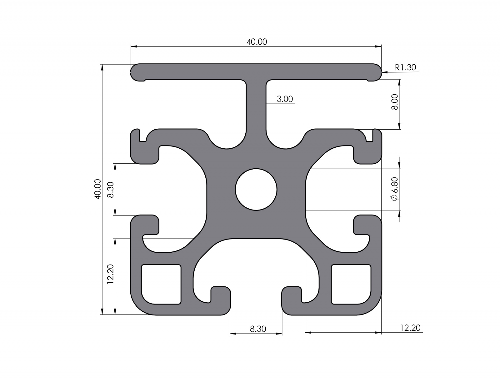 Schutzgitterprofil 40x40 180° Nut 8 I-Typ